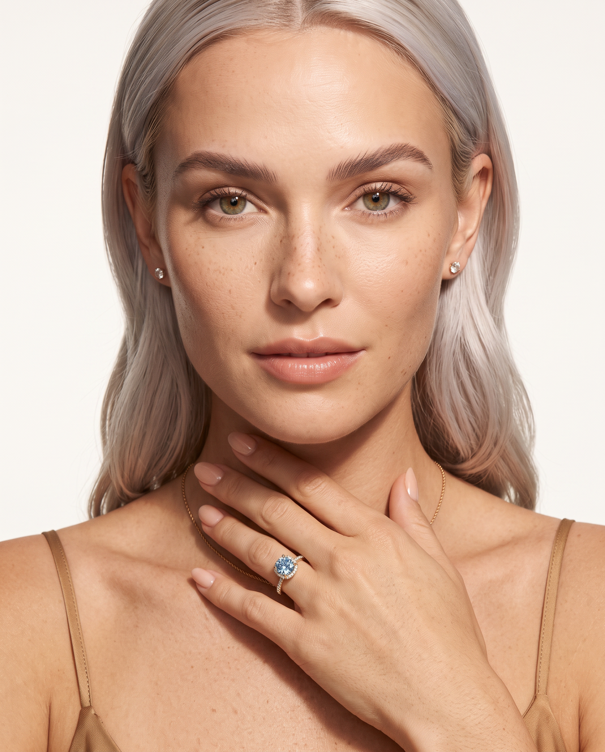 2 to 6 Carat Blue Lab Grown Diamond Engagement Ring – Round Cut Hidden Halo | Liora