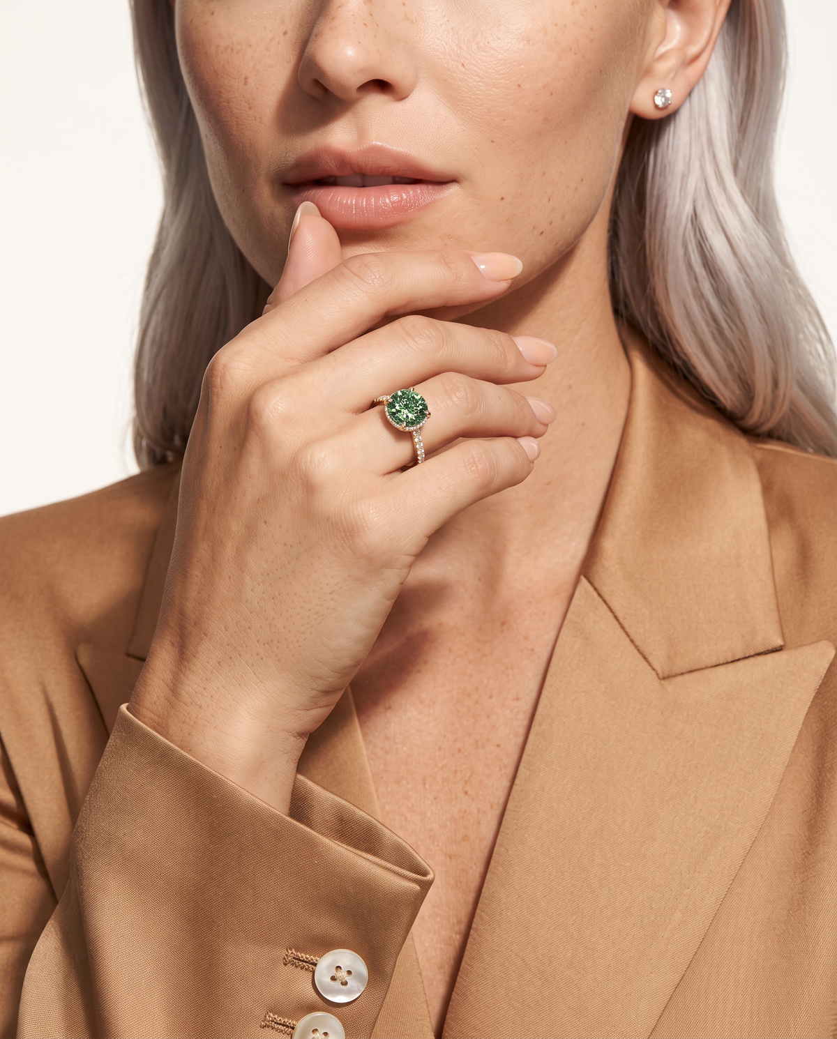 2 to 6 Carat Green Lab Grown Diamond Engagement Ring – Round Cut Hidden Halo | Liora