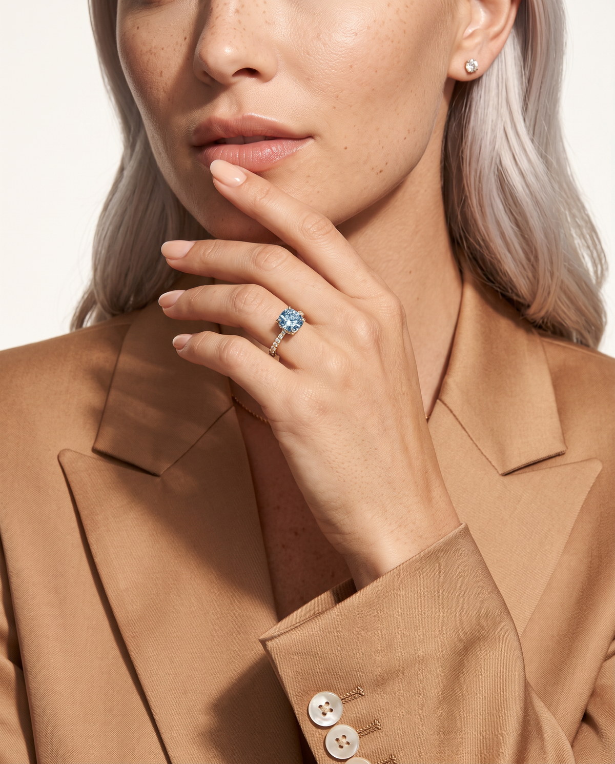 2 to 6 Carat Blue Lab Grown Diamond Engagement Ring – Round Cut Hidden Halo | Liora