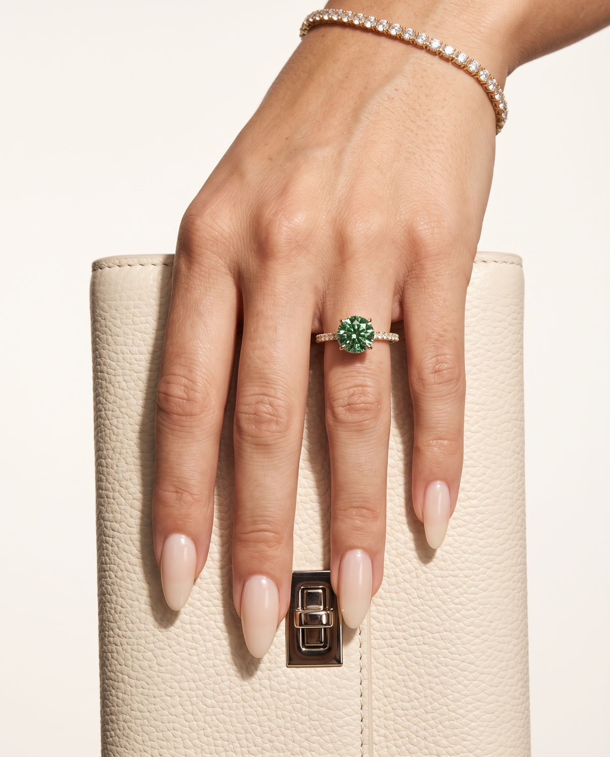 2 to 6 Carat Green Lab Grown Diamond Engagement Ring – Round Cut Hidden Halo | Liora