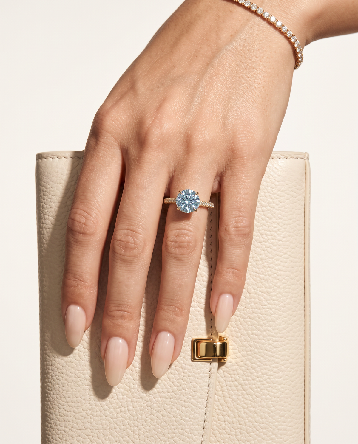 2 to 6 Carat Blue Lab Grown Diamond Engagement Ring – Round Cut Hidden Halo | Liora