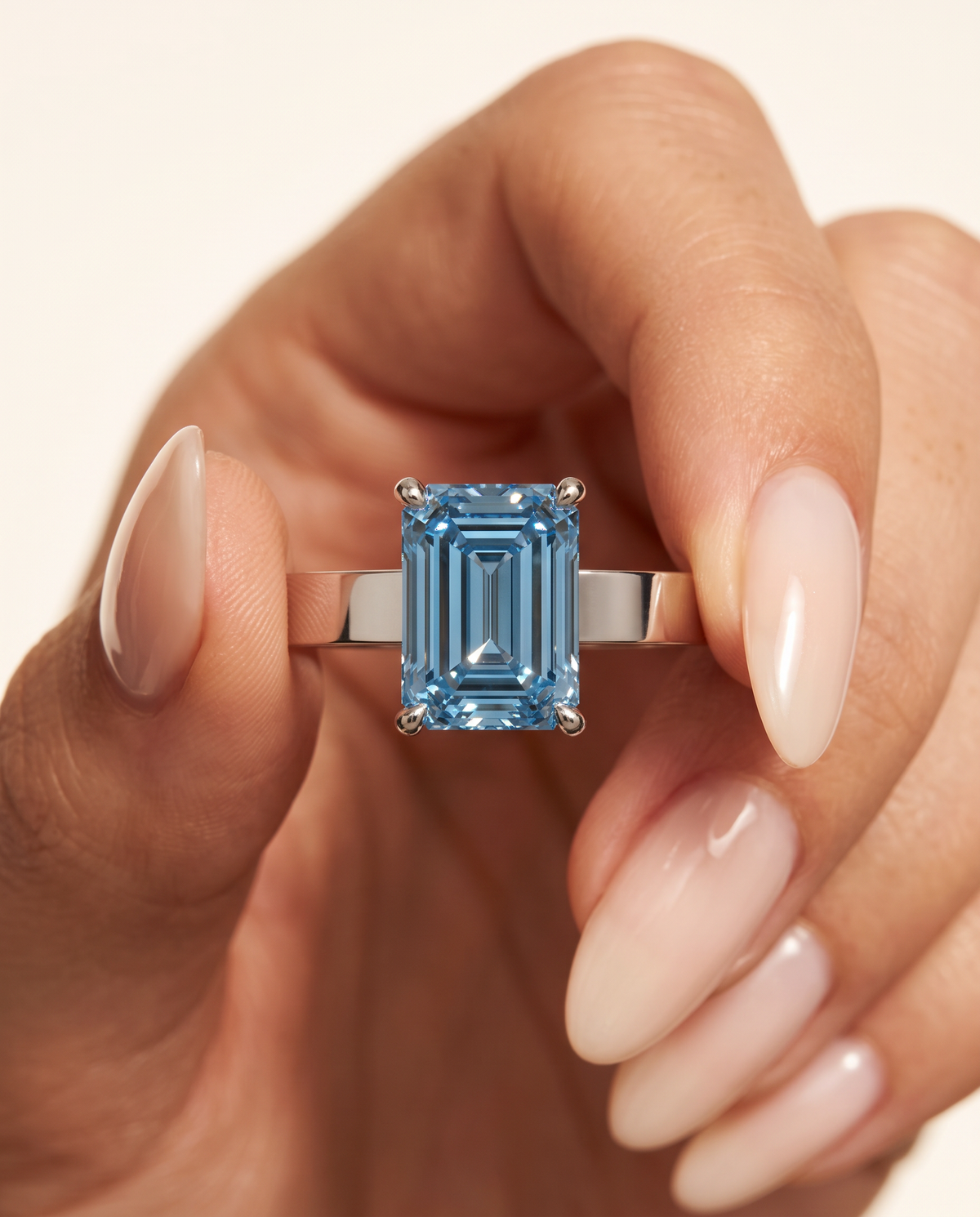 2 to 6 Carat Blue Lab Grown Diamond Engagement Ring – Emerald Cut Solitaire | Lami