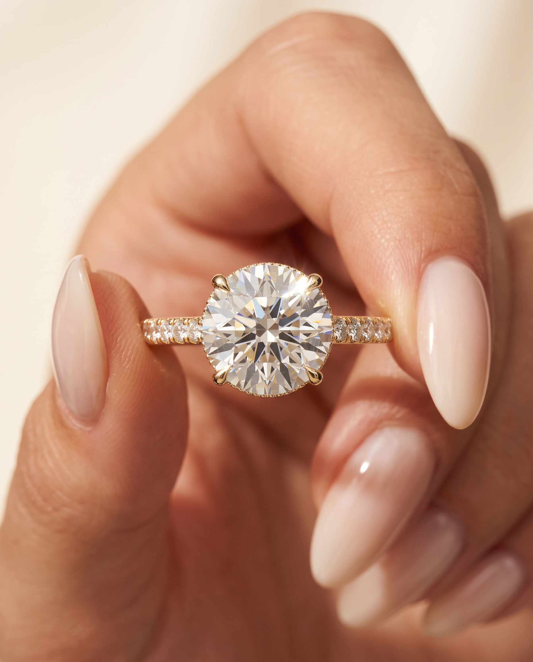 2 to 6 Carat Lab Grown Diamond Engagement Ring – Round Cut Hidden Halo | Liora