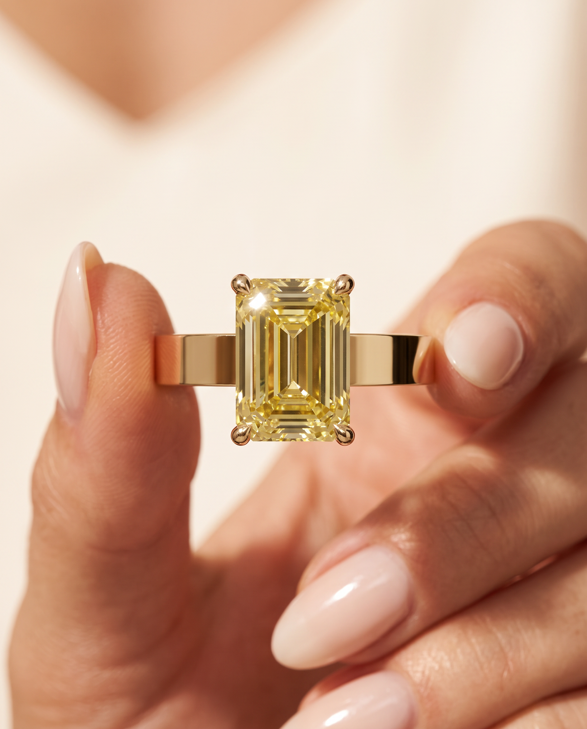 2 to 6 Carat Yellow Lab Grown Diamond Engagement Ring – Emerald Cut Solitaire | Lami