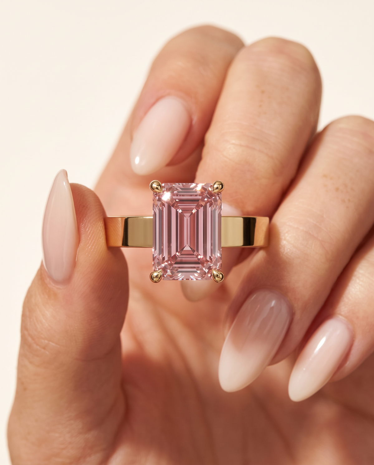 2 to 6 Carat Pink Lab Grown Diamond Engagement Ring – Emerald Cut Solitaire | Lami