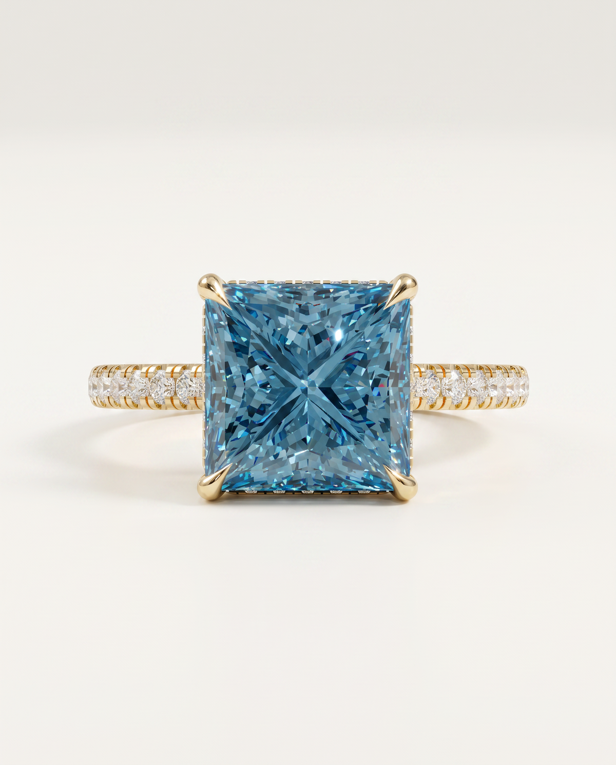 2 to 4 Carat Blue Lab Grown Diamond Engagement Ring – Princess Cut Hidden Halo | Adele