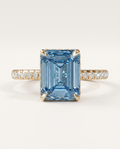2.5 Carat Blue Lab Grown Diamond Engagement Ring – Emerald Cut Hidden Halo | Siena - 10K Solid Gold / Yellow Gold