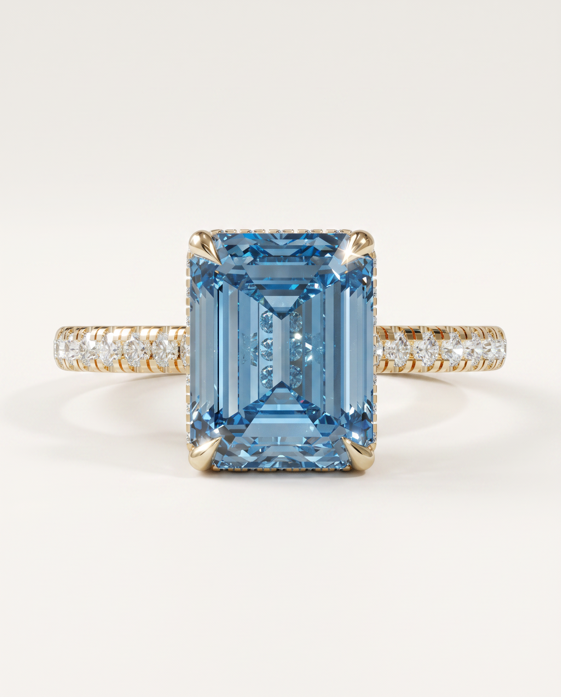 2.5 Carat Blue Lab Grown Diamond Engagement Ring – Emerald Cut Hidden Halo | Siena - 10K Solid Gold / Yellow Gold