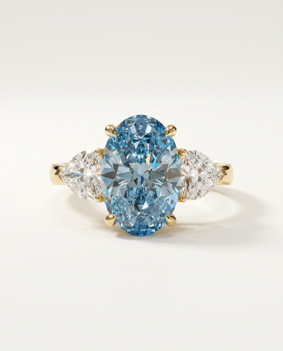 3 to 5 Carat Blue Lab Grown Diamond Engagement Ring – Oval Cut Three Stone | Juliet