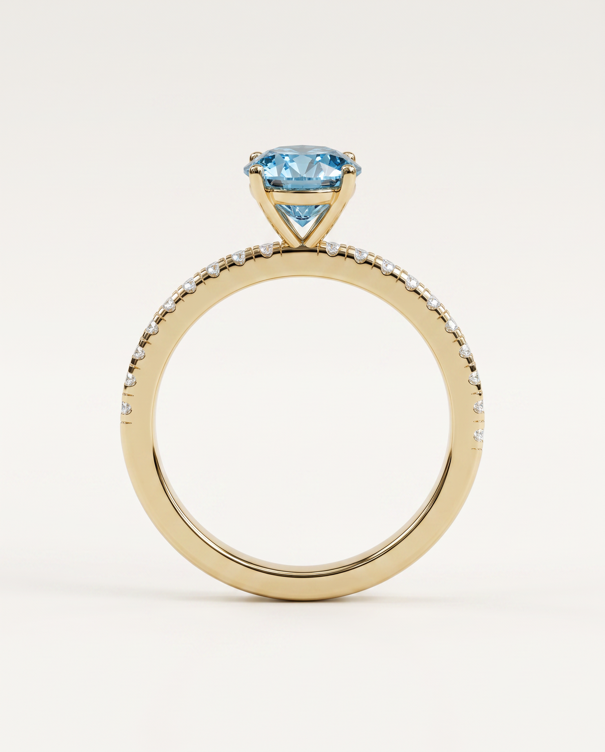1 to 3.5 Carat Blue Lab Grown Diamond Engagement Ring – Round Cut Pavé | Elise