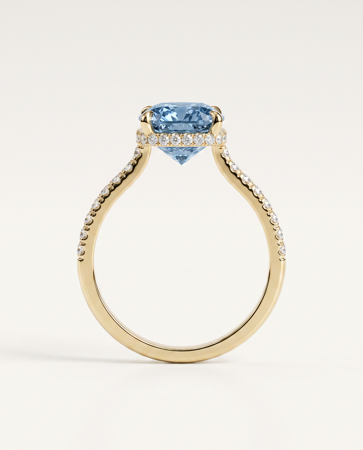 1 to 3.5 Carat Blue Lab Grown Diamond Engagement Ring – Cushion Cut Hidden Halo | Vivienne