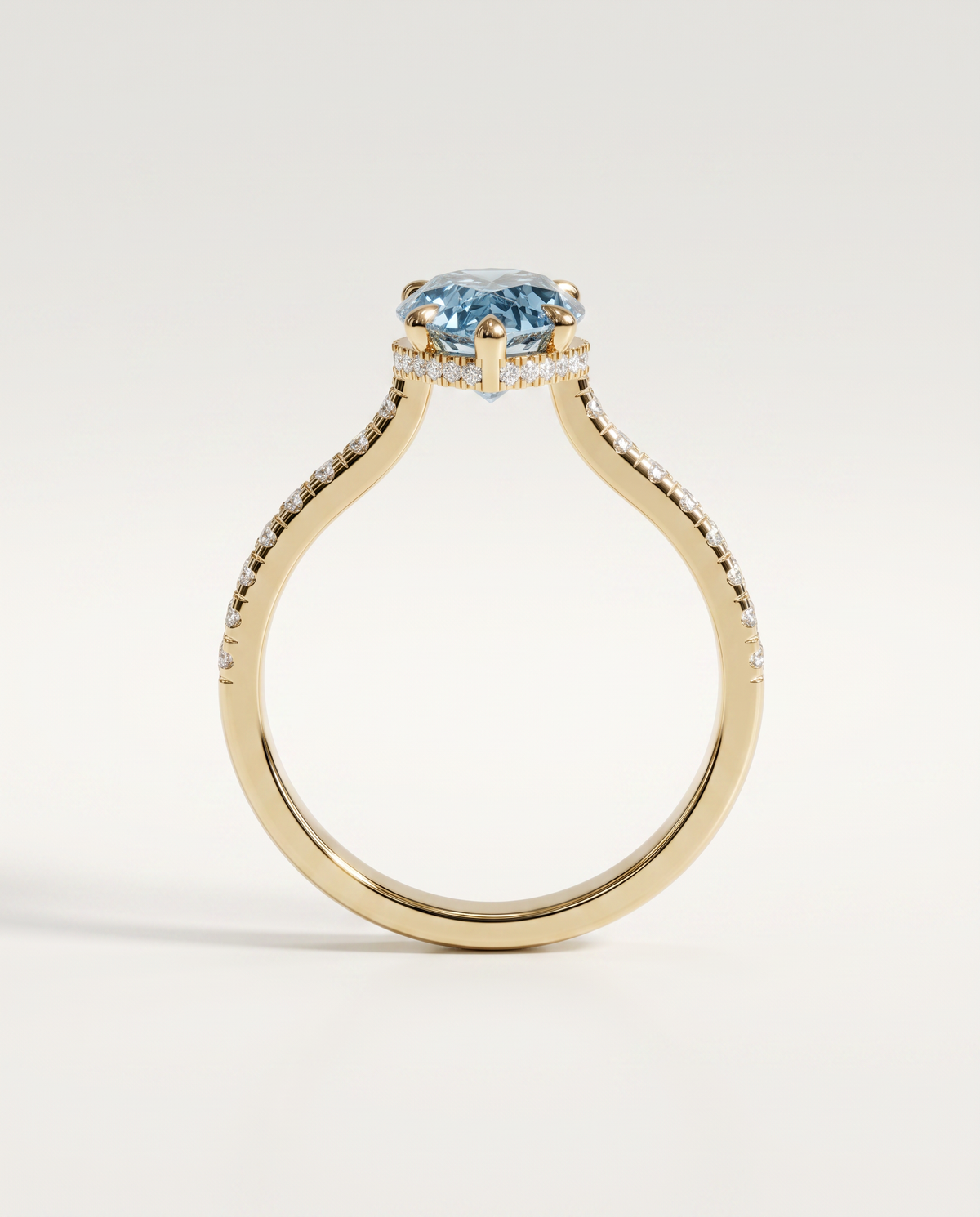 1 to 6 Carat Blue Lab Grown Diamond Engagement Ring – Pear Cut Hidden Halo | Solene