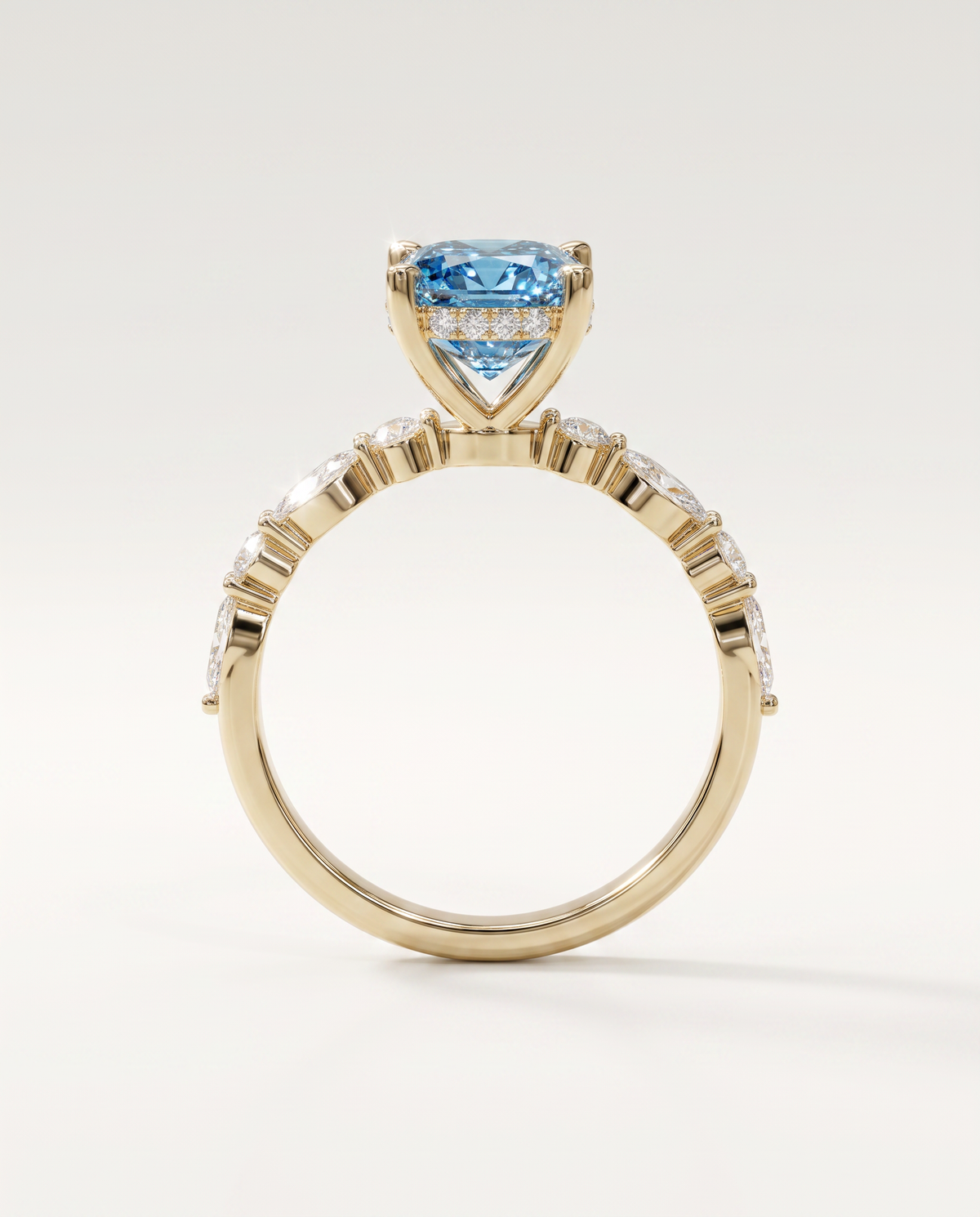 1 to 2.5 Carat Blue Lab Grown Diamond Engagement Ring – Cushion Cut Hidden Halo | Rosalie