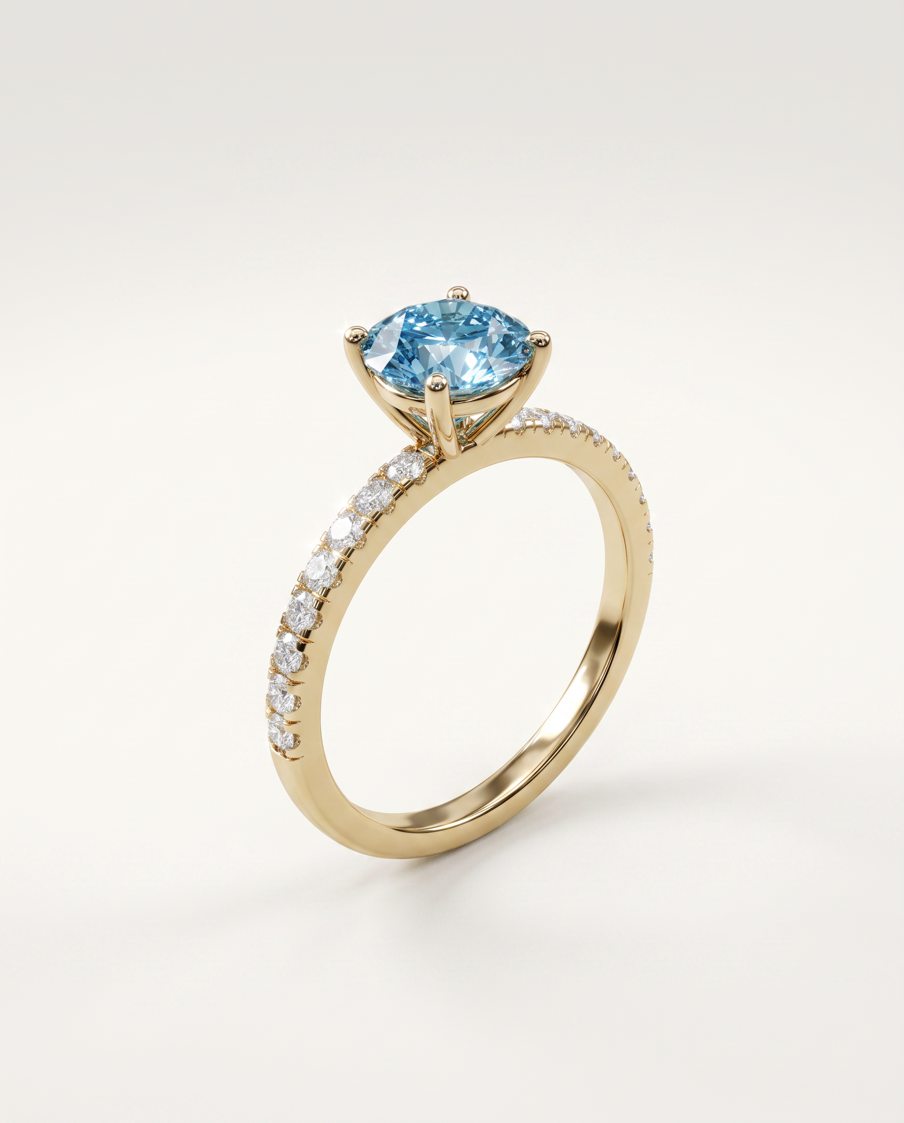 1 to 3.5 Carat Blue Lab Grown Diamond Engagement Ring – Round Cut Pavé | Elise