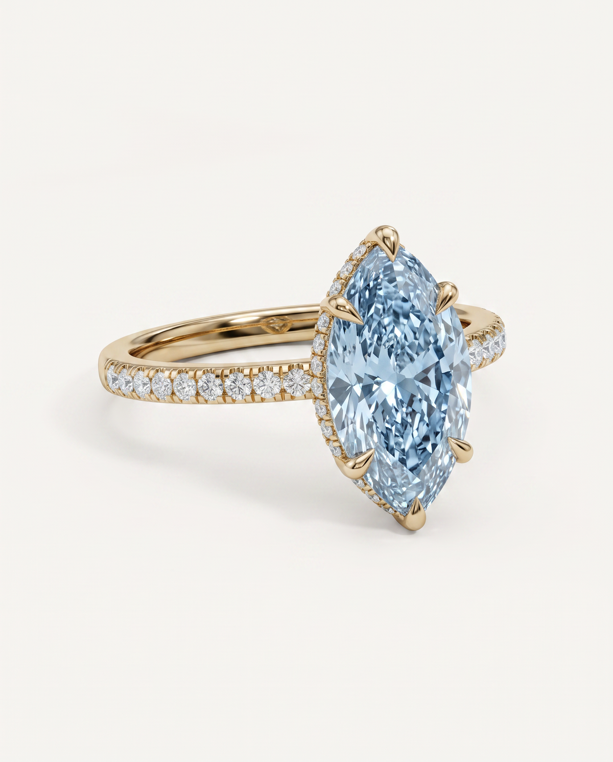 1 to 6 Carat Blue Lab Grown Diamond Engagement Ring – Marquise Cut Hidden Halo | Ottilie