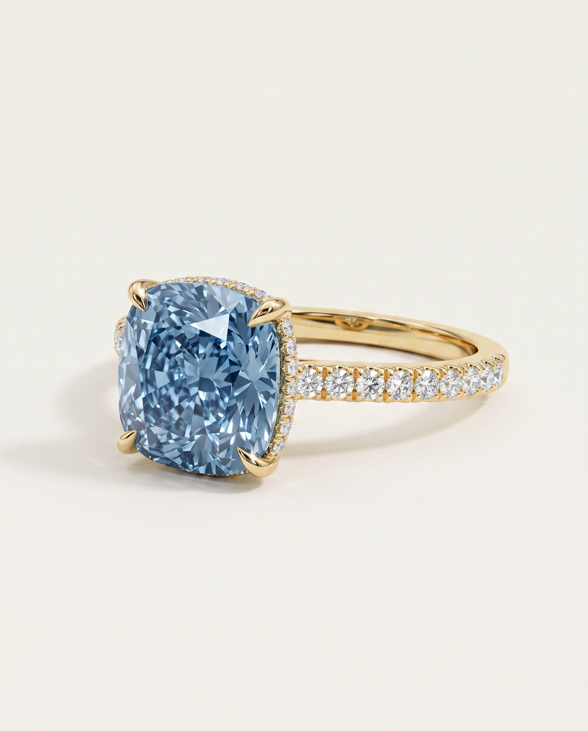 1 to 3.5 Carat Blue Lab Grown Diamond Engagement Ring – Cushion Cut Hidden Halo | Vivienne