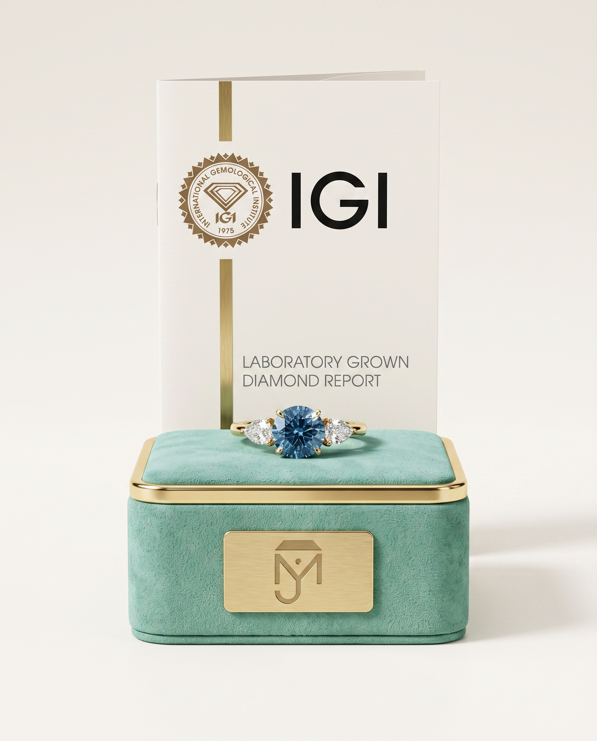 3 to 5 Carat Blue Lab Grown Diamond Engagement Ring – Round Cut Three Stone | Cecelia
