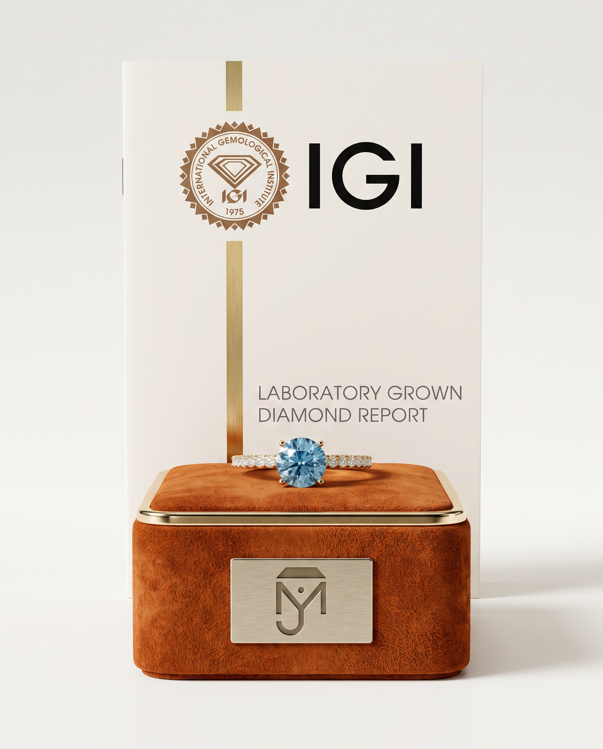 1 to 3.5 Carat Blue Lab Grown Diamond Engagement Ring – Round Cut Pavé | Elise