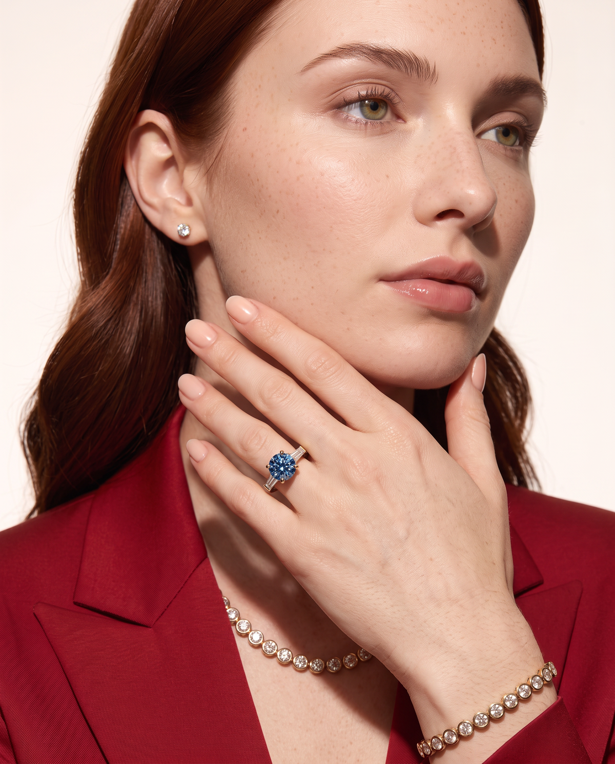 2 to 5 Carat Blue Lab Grown Diamond Engagement Ring – Round Cut Three Stone | Cordelia