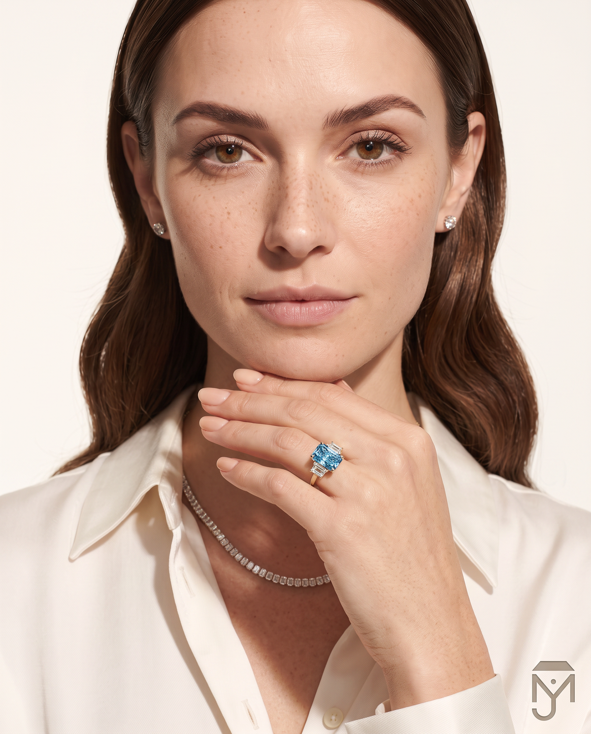 2 to 7 Carat Blue Lab Grown Diamond Engagement Ring – Radiant Cut Three Stone | Aurelia
