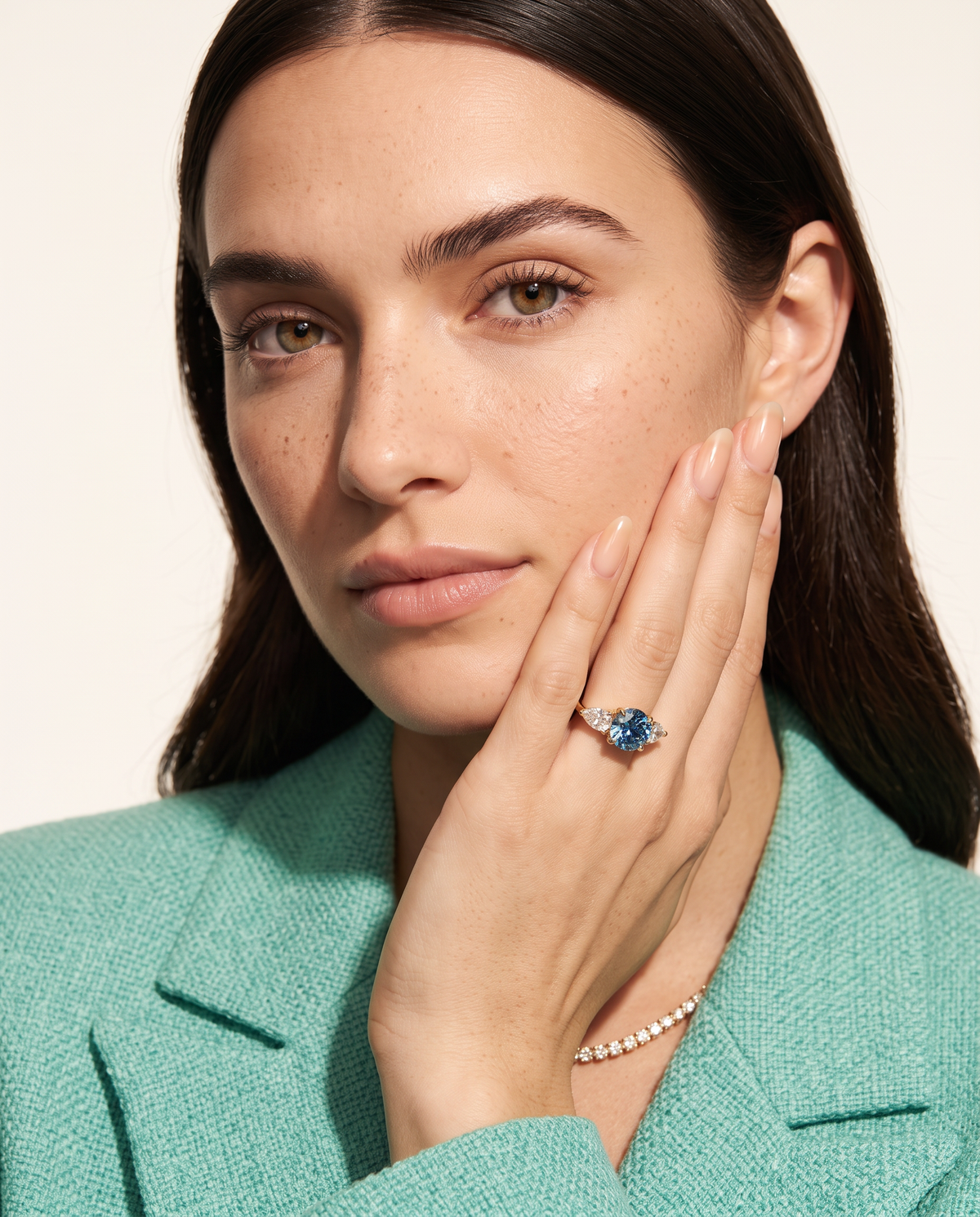 3 to 5 Carat Blue Lab Grown Diamond Engagement Ring – Round Cut Three Stone | Cecelia