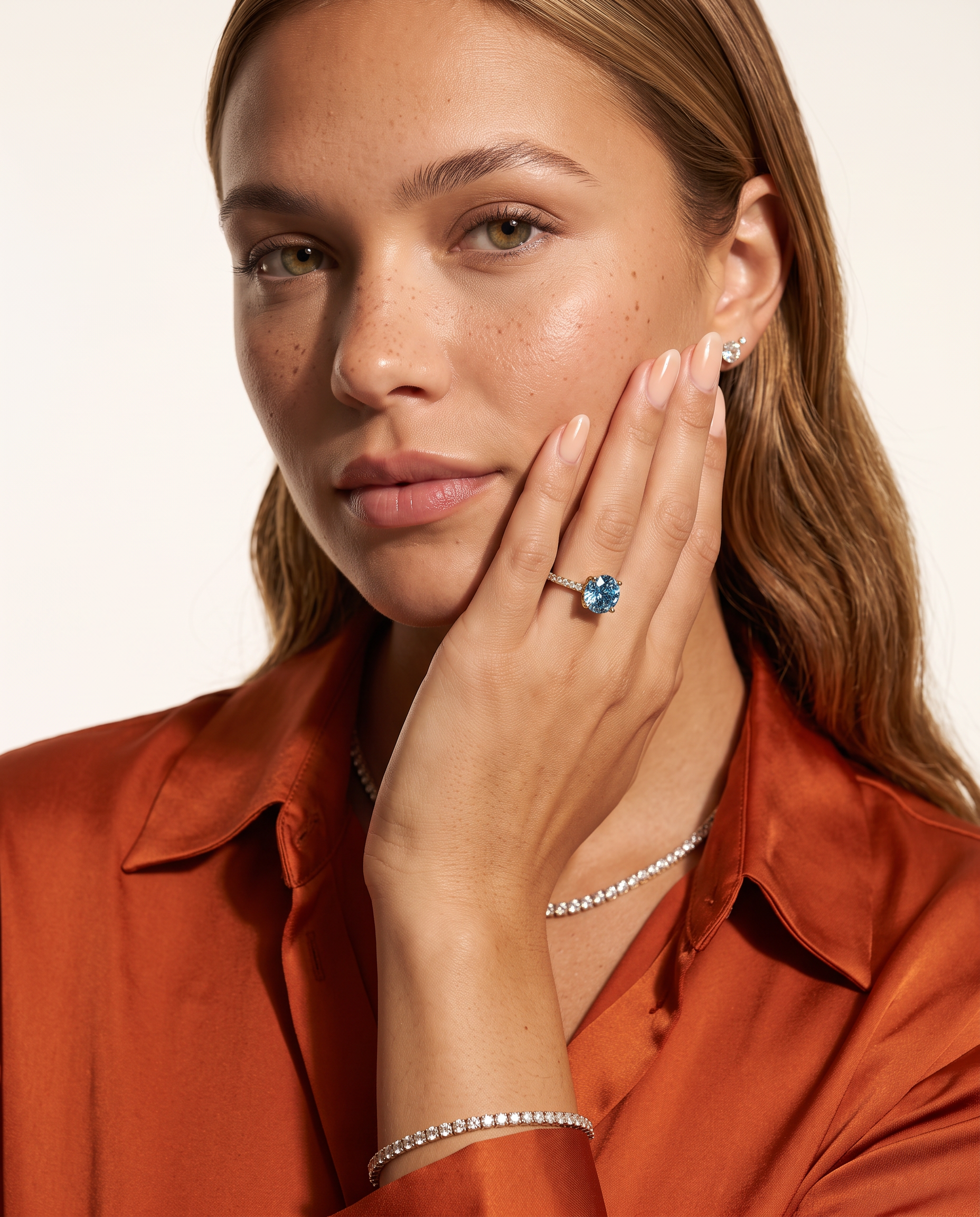 1 to 3.5 Carat Blue Lab Grown Diamond Engagement Ring – Round Cut Pavé | Elise
