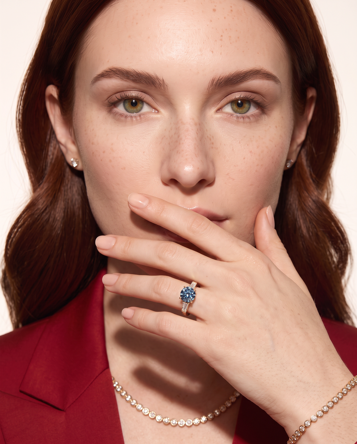 2 to 5 Carat Blue Lab Grown Diamond Engagement Ring – Round Cut Three Stone | Cordelia