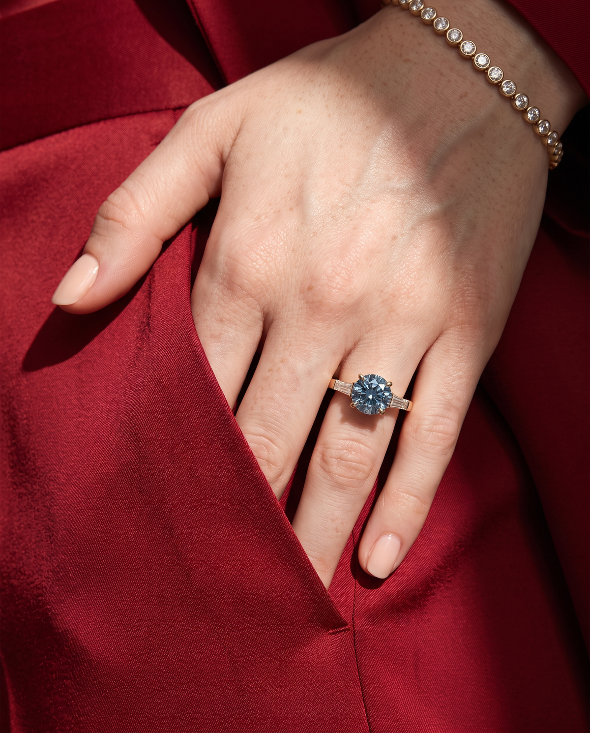 2 to 5 Carat Blue Lab Grown Diamond Engagement Ring – Round Cut Three Stone | Cordelia