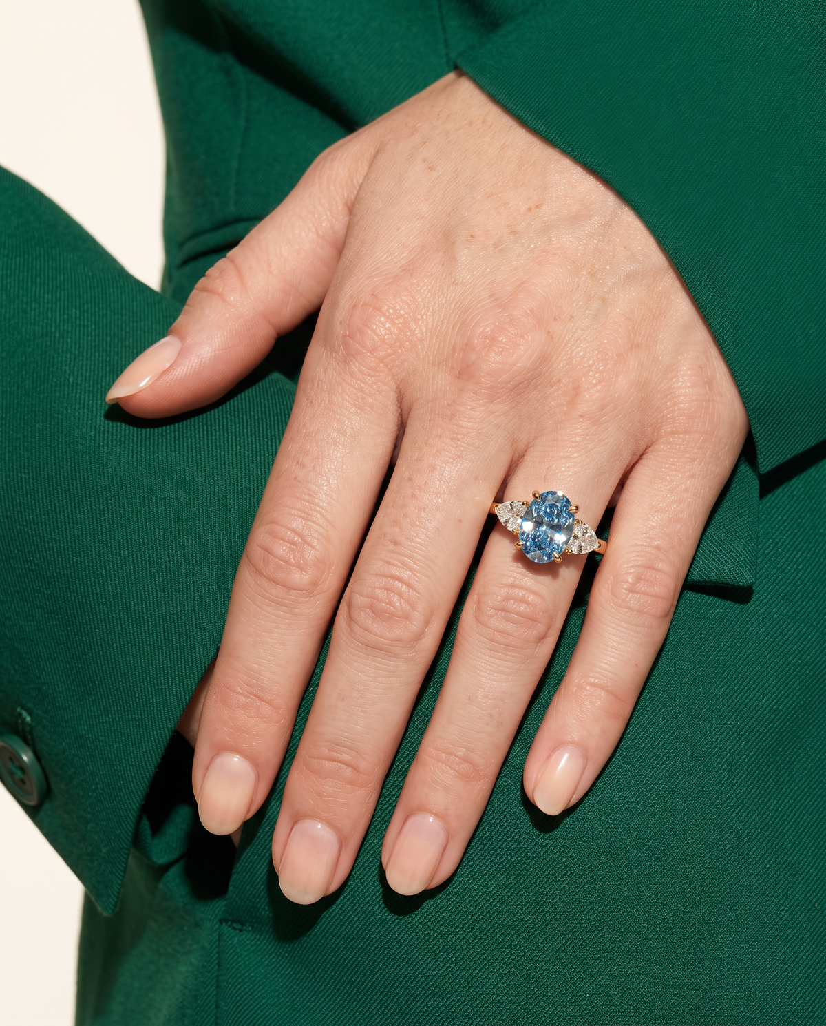 3 to 5 Carat Blue Lab Grown Diamond Engagement Ring – Oval Cut Three Stone | Juliet