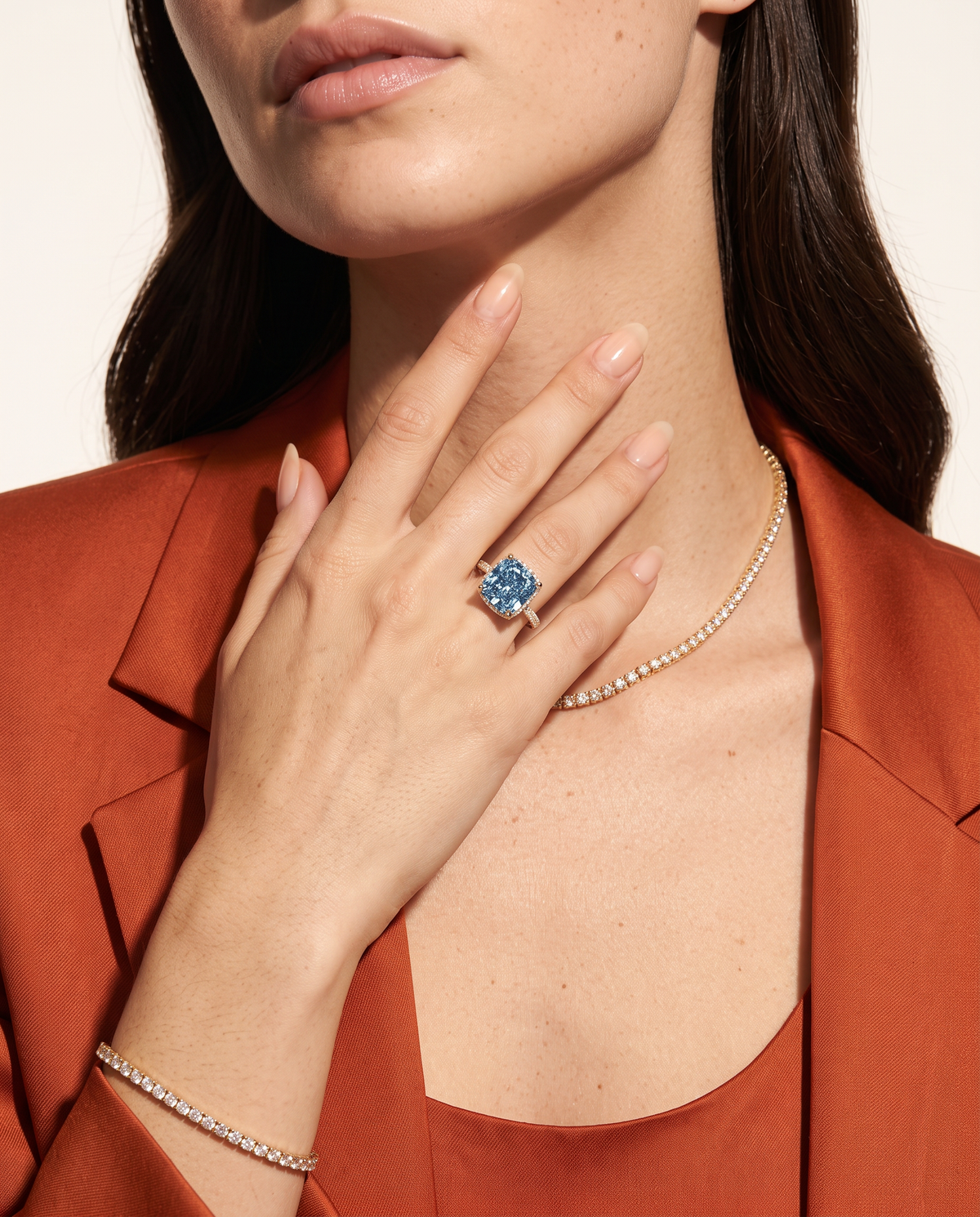1 to 3.5 Carat Blue Lab Grown Diamond Engagement Ring – Cushion Cut Hidden Halo | Vivienne
