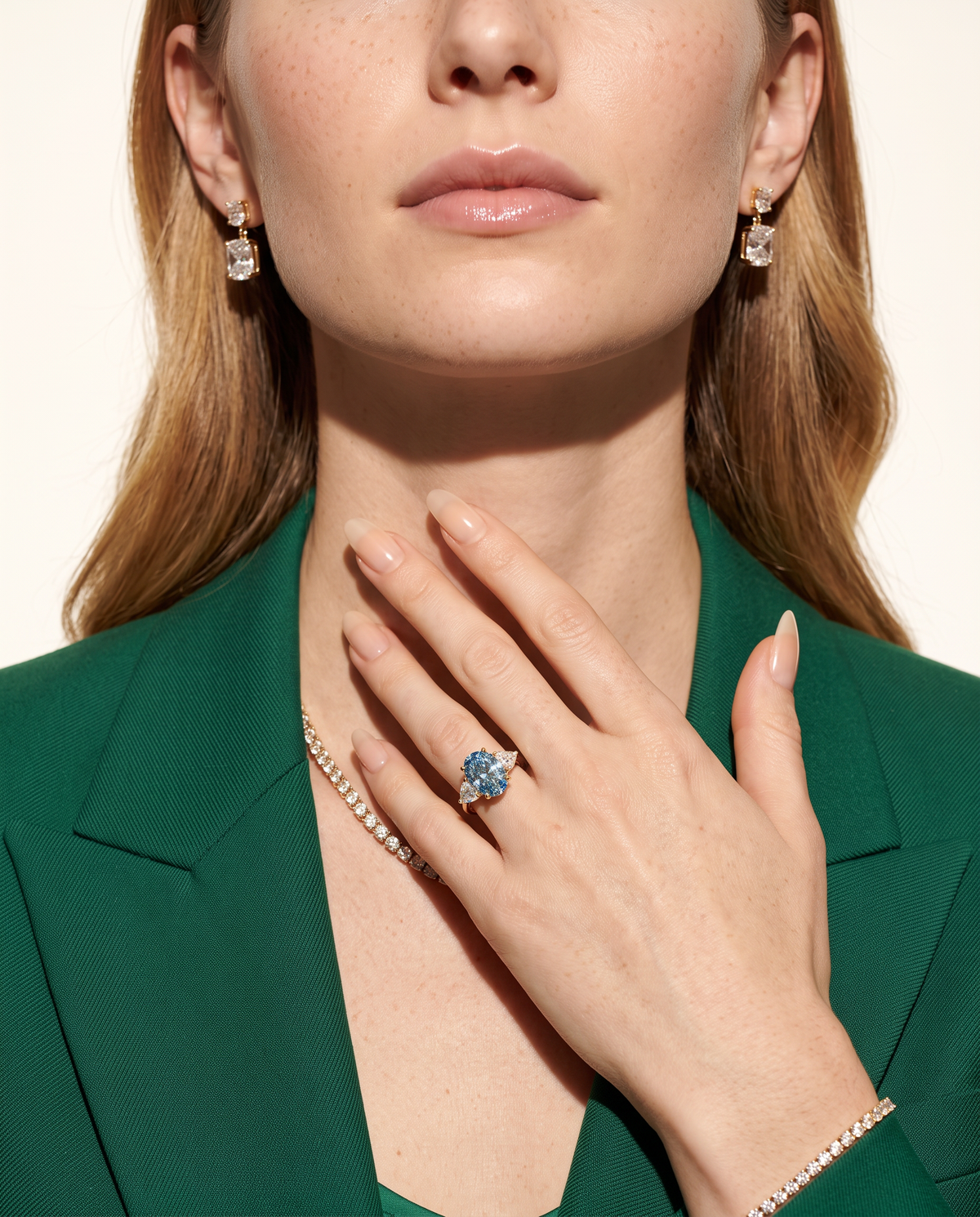 3 to 5 Carat Blue Lab Grown Diamond Engagement Ring – Oval Cut Three Stone | Juliet