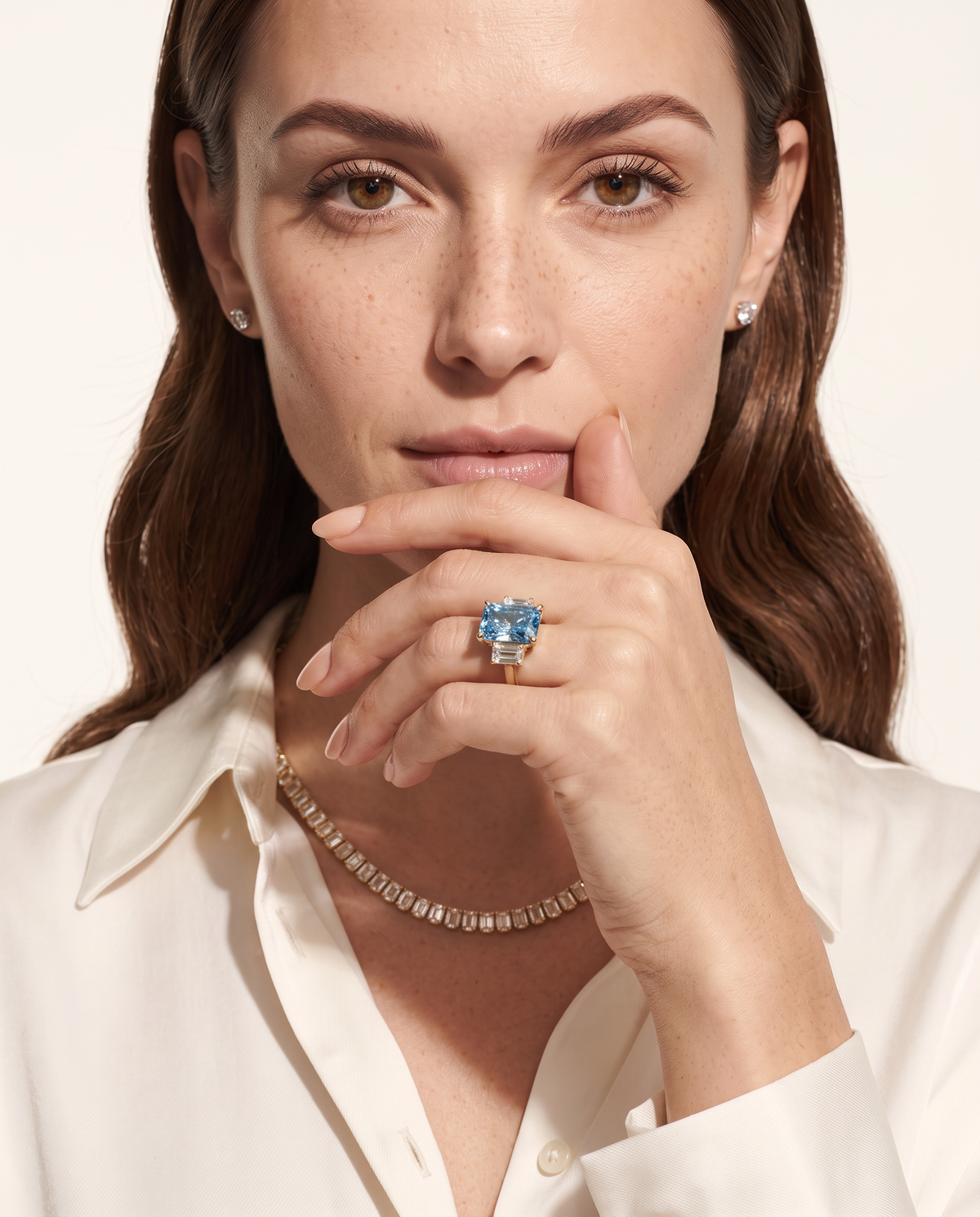 2 to 7 Carat Blue Lab Grown Diamond Engagement Ring – Radiant Cut Three Stone | Aurelia