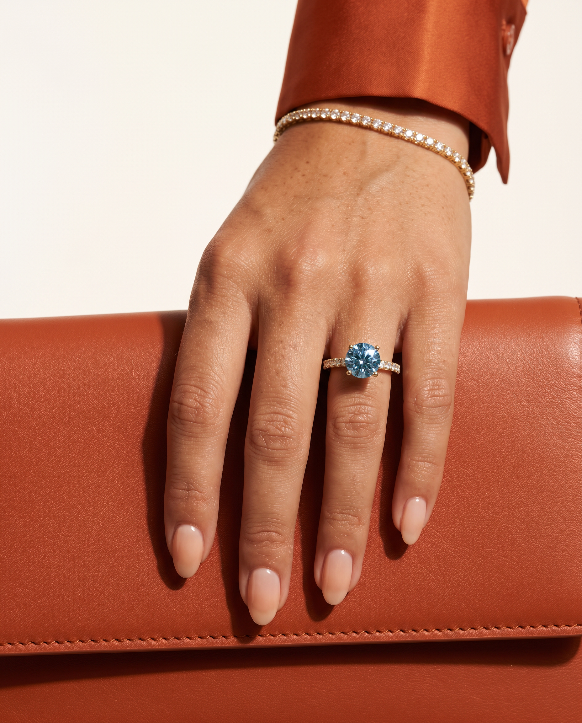 1 to 3.5 Carat Blue Lab Grown Diamond Engagement Ring – Round Cut Pavé | Elise