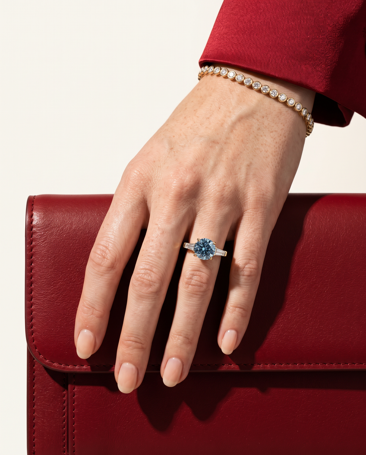 2 to 5 Carat Blue Lab Grown Diamond Engagement Ring – Round Cut Three Stone | Cordelia