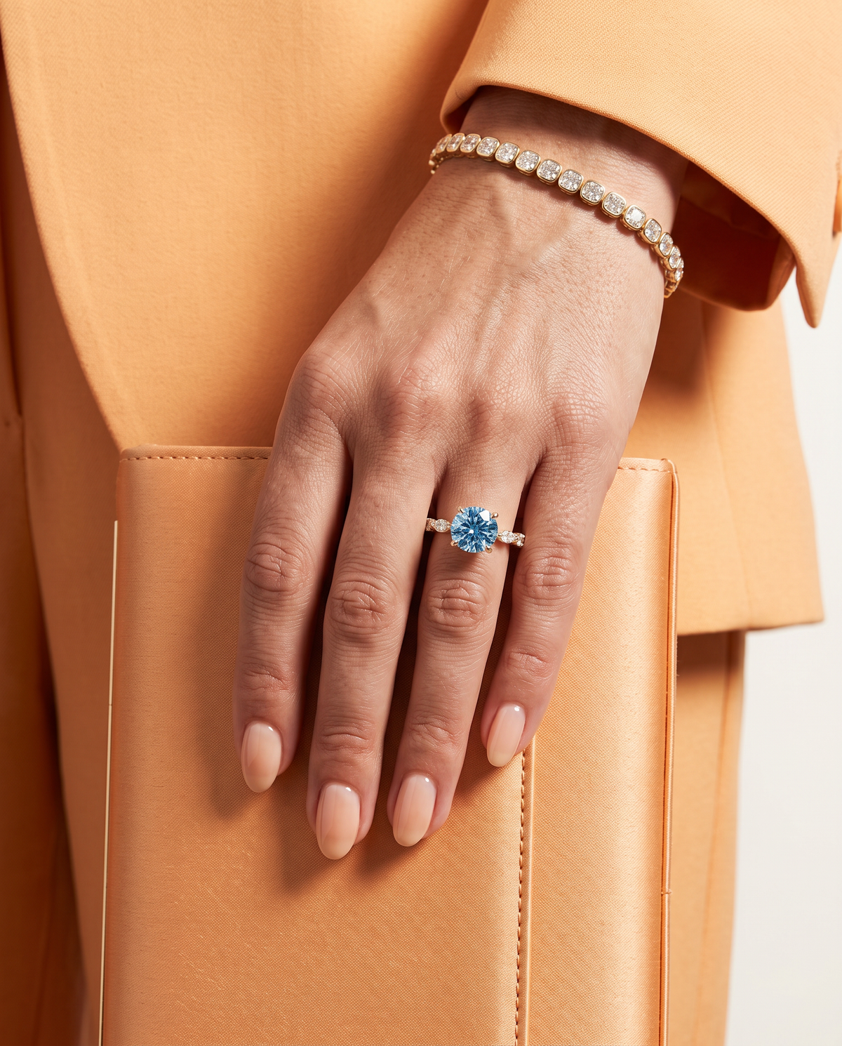 1 to 3 Carat Blue Lab Grown Diamond Engagement Ring – Round Cut Hidden Halo | Lucienne