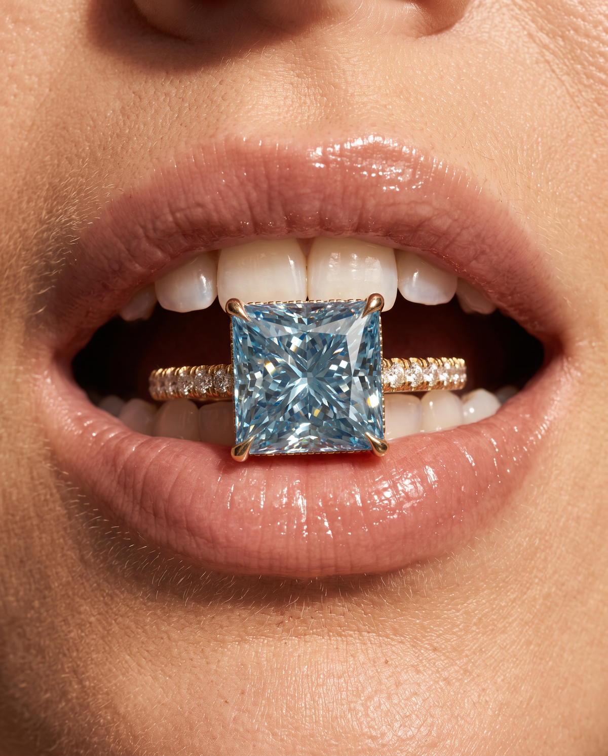 2 to 4 Carat Blue Lab Grown Diamond Engagement Ring – Princess Cut Hidden Halo | Adele