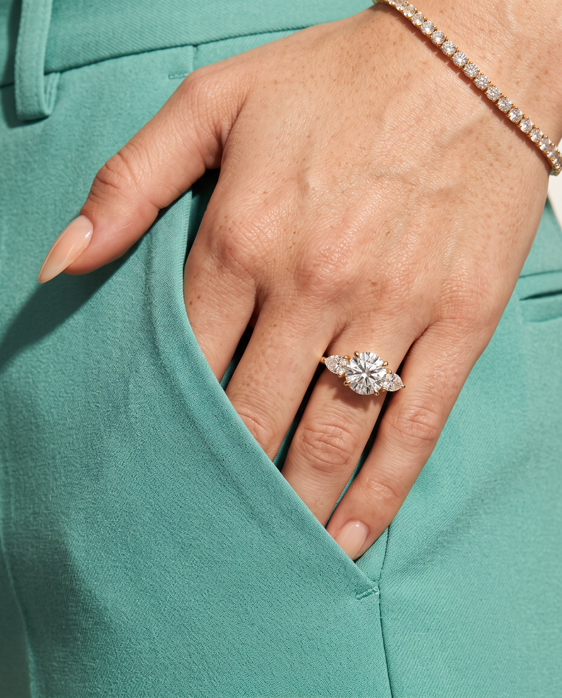3 to 5 Carat Lab Grown Diamond Engagement Ring – Round Cut Three Stone | Cecelia