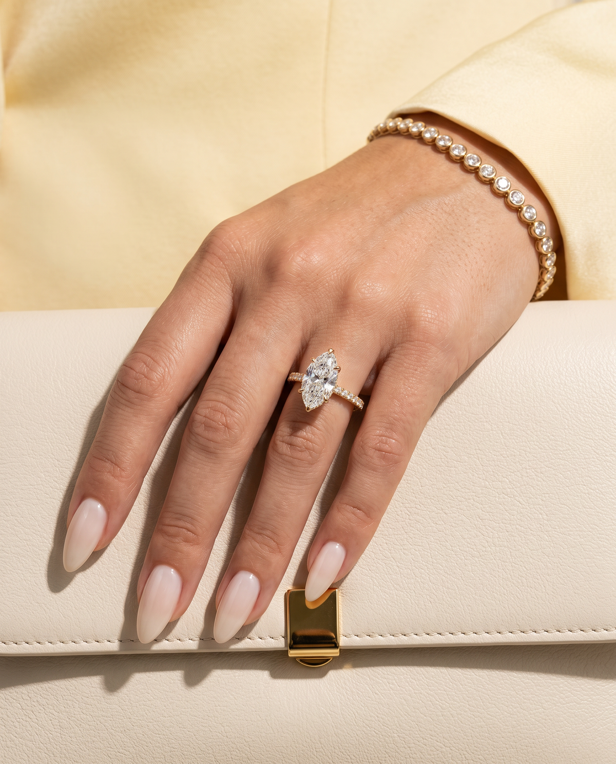 1 to 6 Carat Lab Grown Diamond Engagement Ring – Marquise Cut Hidden Halo | Ottilie