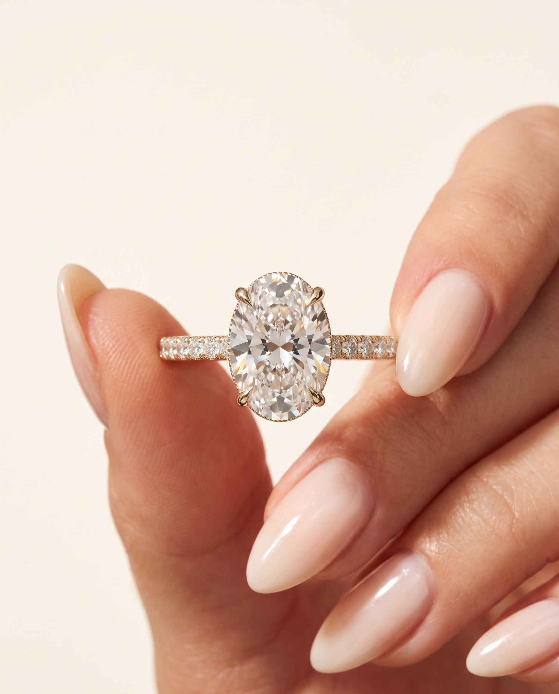 1 to 6 Carat Lab Grown Diamond Engagement Ring – Oval Cut Hidden Halo | Isla