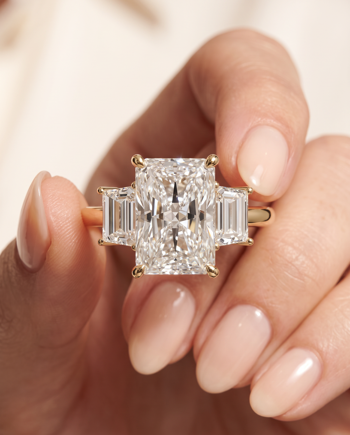 2 to 7 Carat Lab Grown Diamond Engagement Ring – Radiant Cut Three Stone | Aurelia