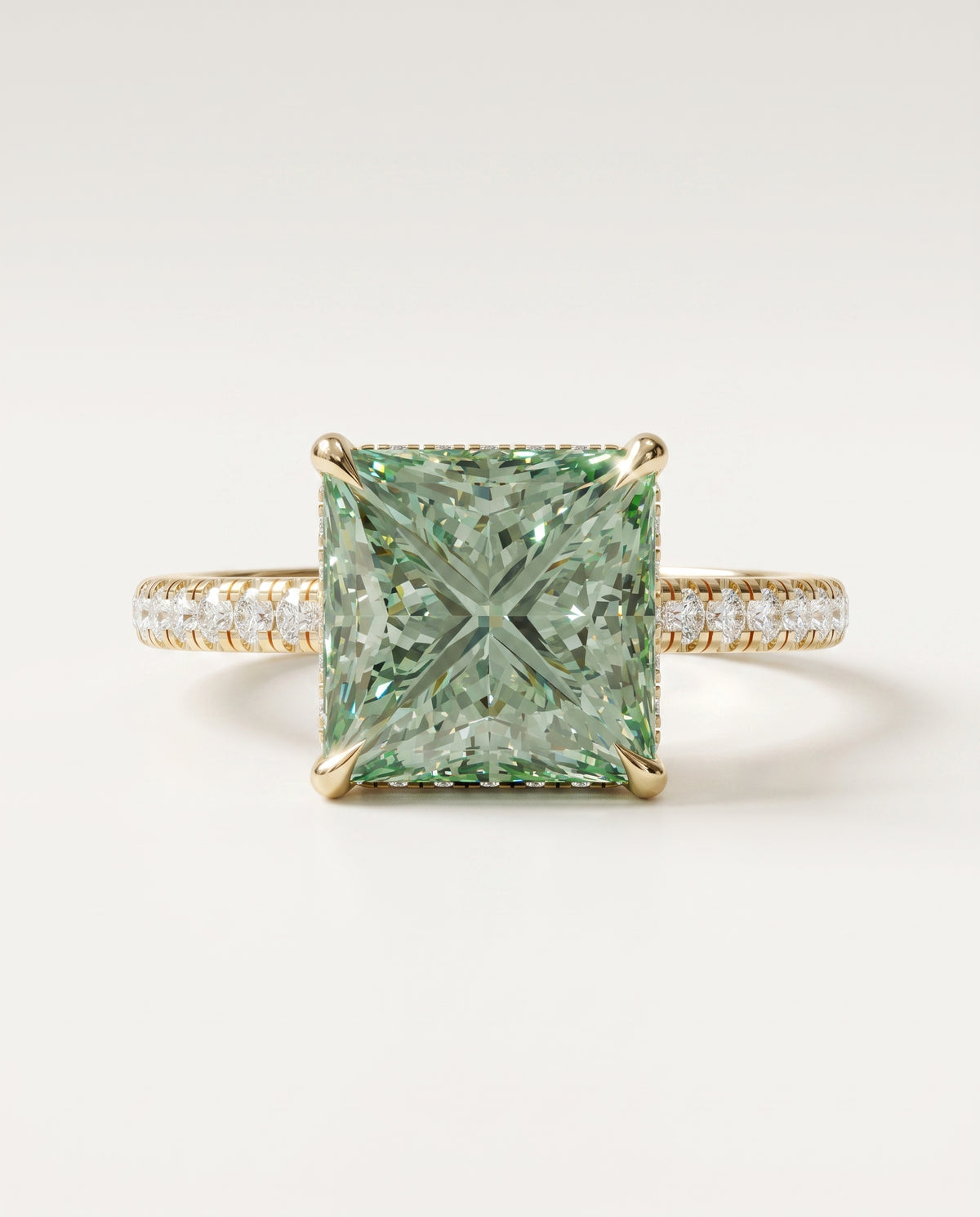 2 to 4 Carat Green Lab Grown Diamond Engagement Ring – Princess Cut Hidden Halo | Adele