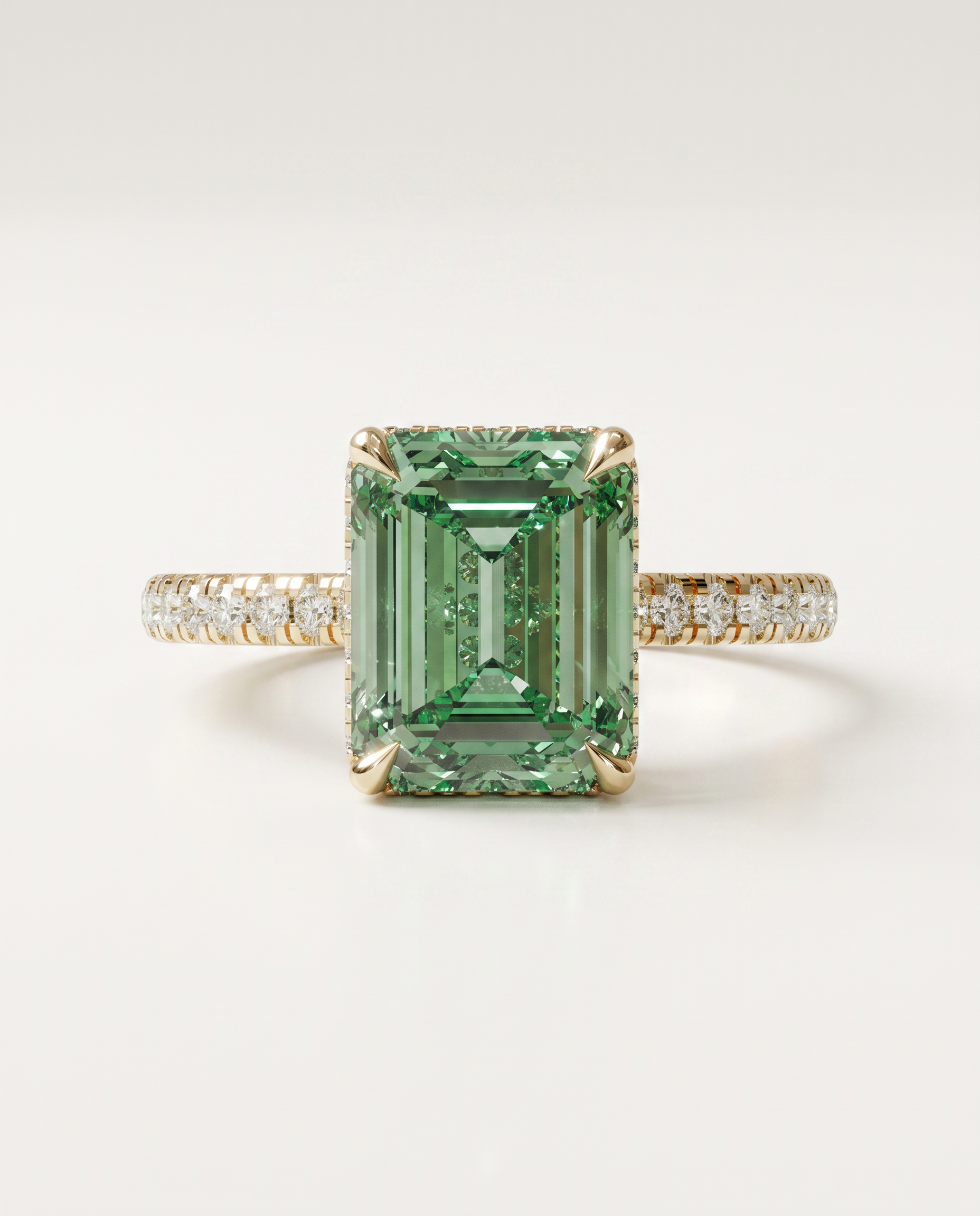 2.5 Carat Green Lab Grown Diamond Engagement Ring – Emerald Cut Hidden Halo | Siena - 10K Solid Gold / Yellow Gold