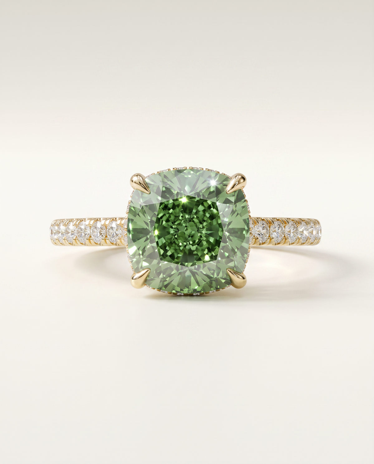 1 to 3.5 Carat Green Lab Grown Diamond Engagement Ring – Cushion Cut Hidden Halo | Vivienne
