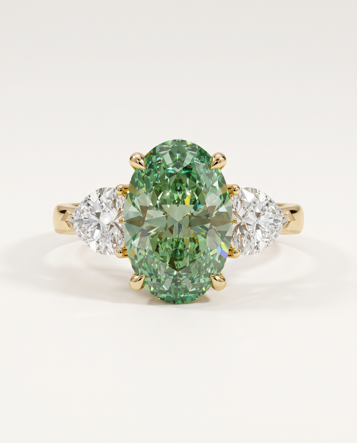 3 to 5 Carat Green Lab Grown Diamond Engagement Ring – Oval Cut Three Stone | Juliet