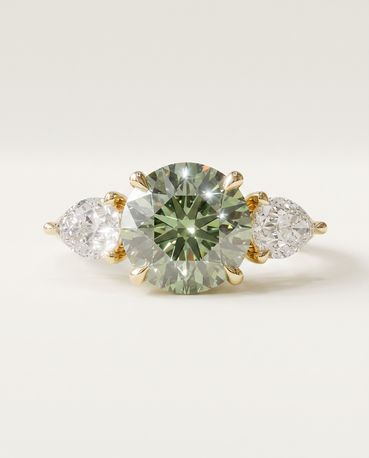 3 to 5 Carat Green Lab Grown Diamond Engagement Ring – Round Cut Three Stone | Cecelia