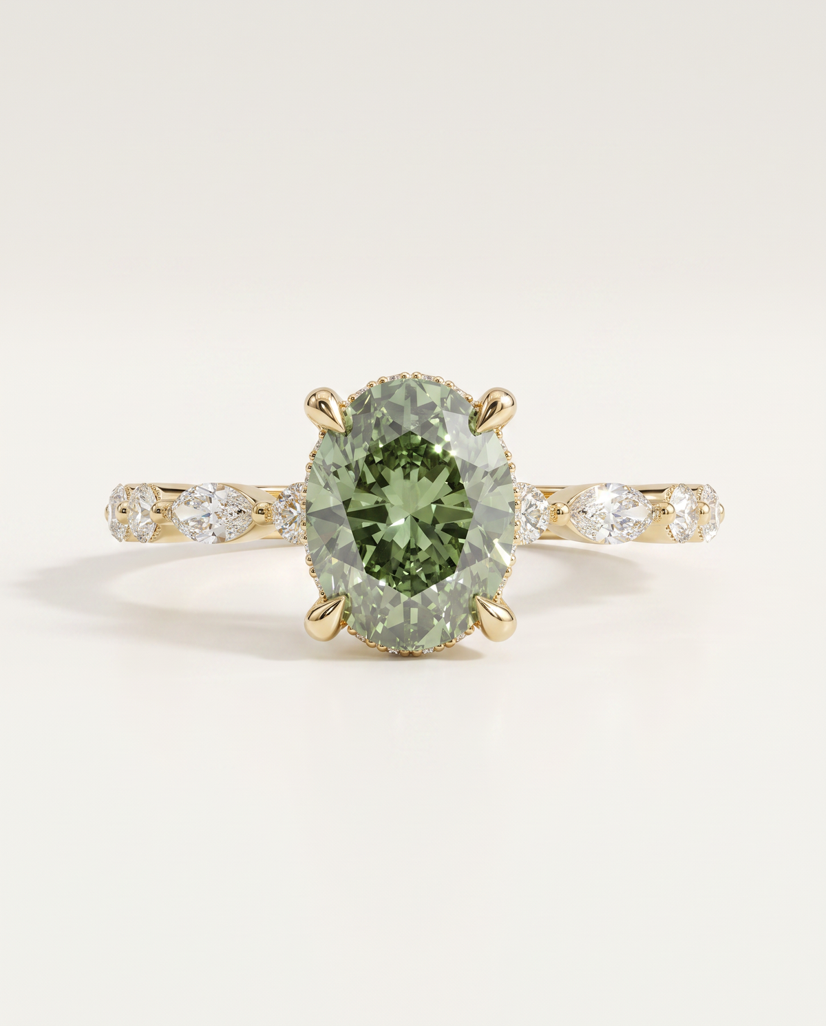 2 to 4 Carat Green Lab Grown Diamond Engagement Ring – Oval Cut Hidden Halo | Odette