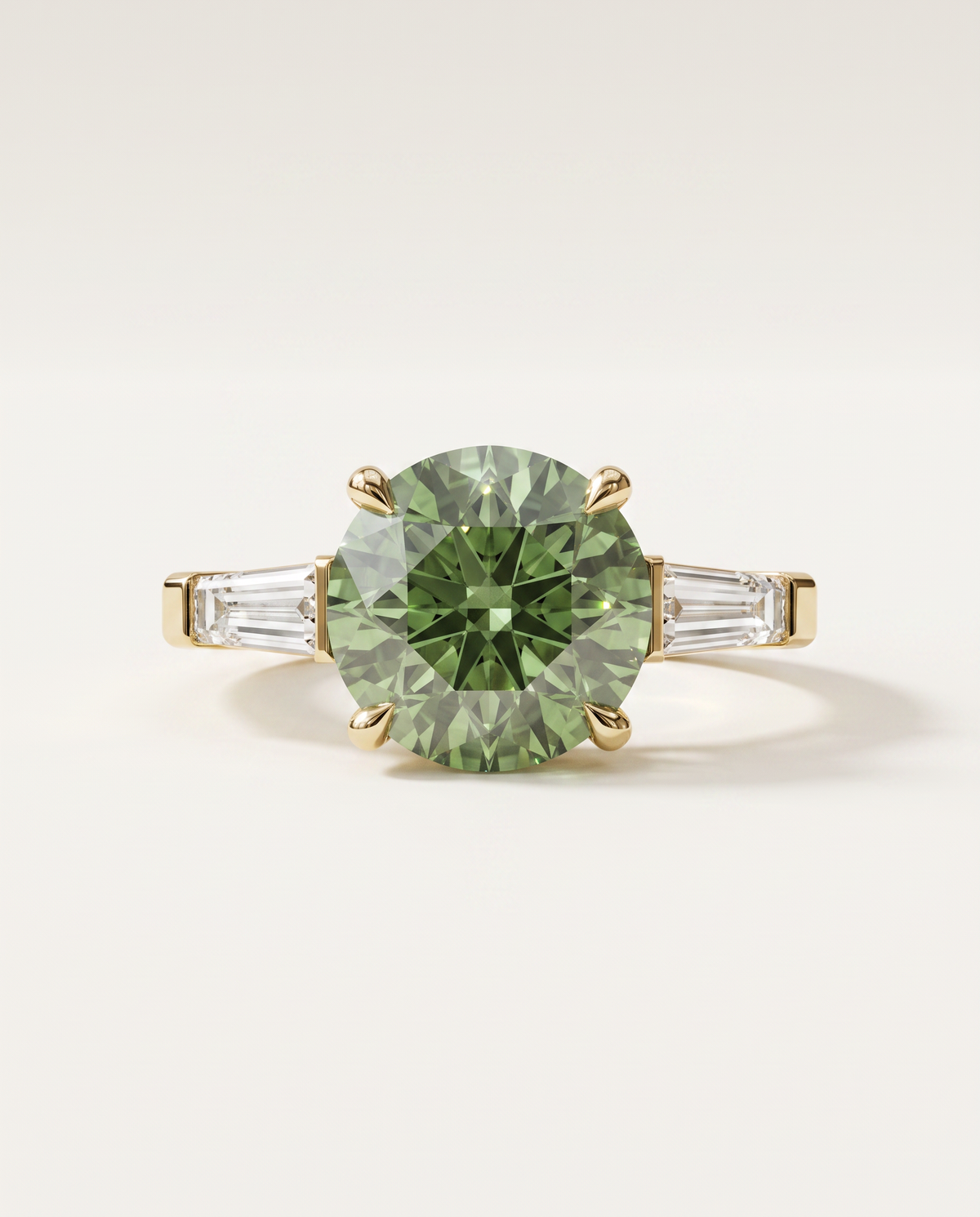 2 to 5 Carat Green Lab Grown Diamond Engagement Ring – Round Cut Three Stone | Cordelia