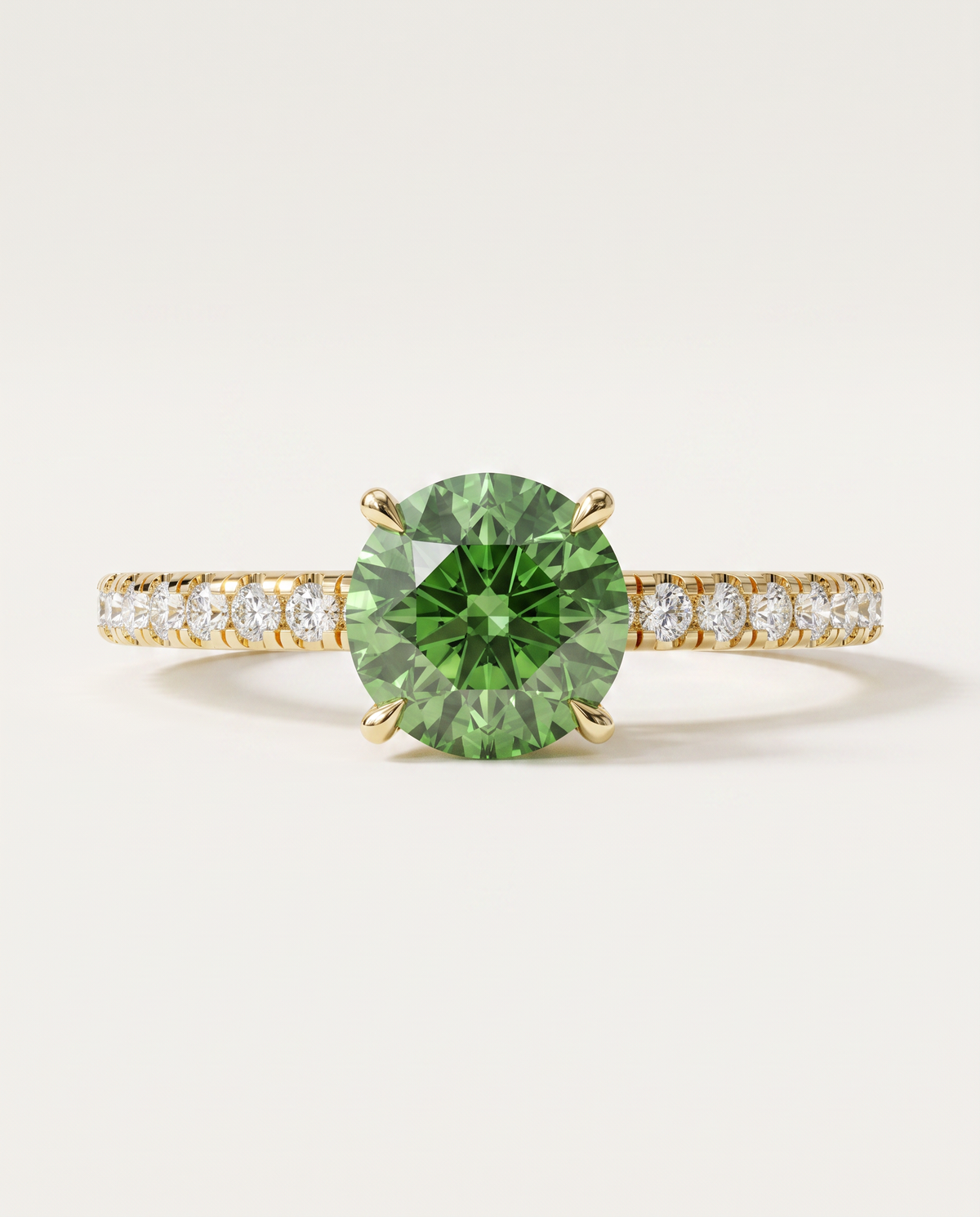 1 to 3.5 Carat Green Lab Grown Diamond Engagement Ring – Round Cut Pavé | Elise