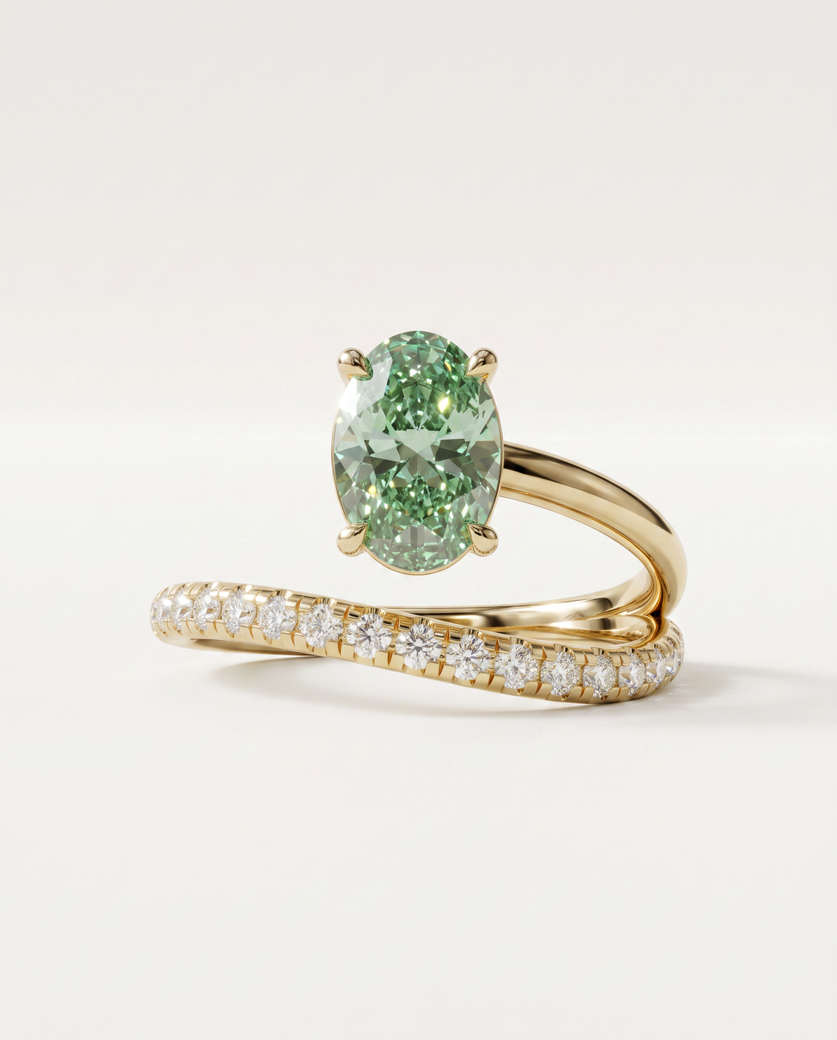 1 to 2 Carat Green Lab Grown Diamond Engagement Ring – Oval Cut Pavé Bypass | Amara