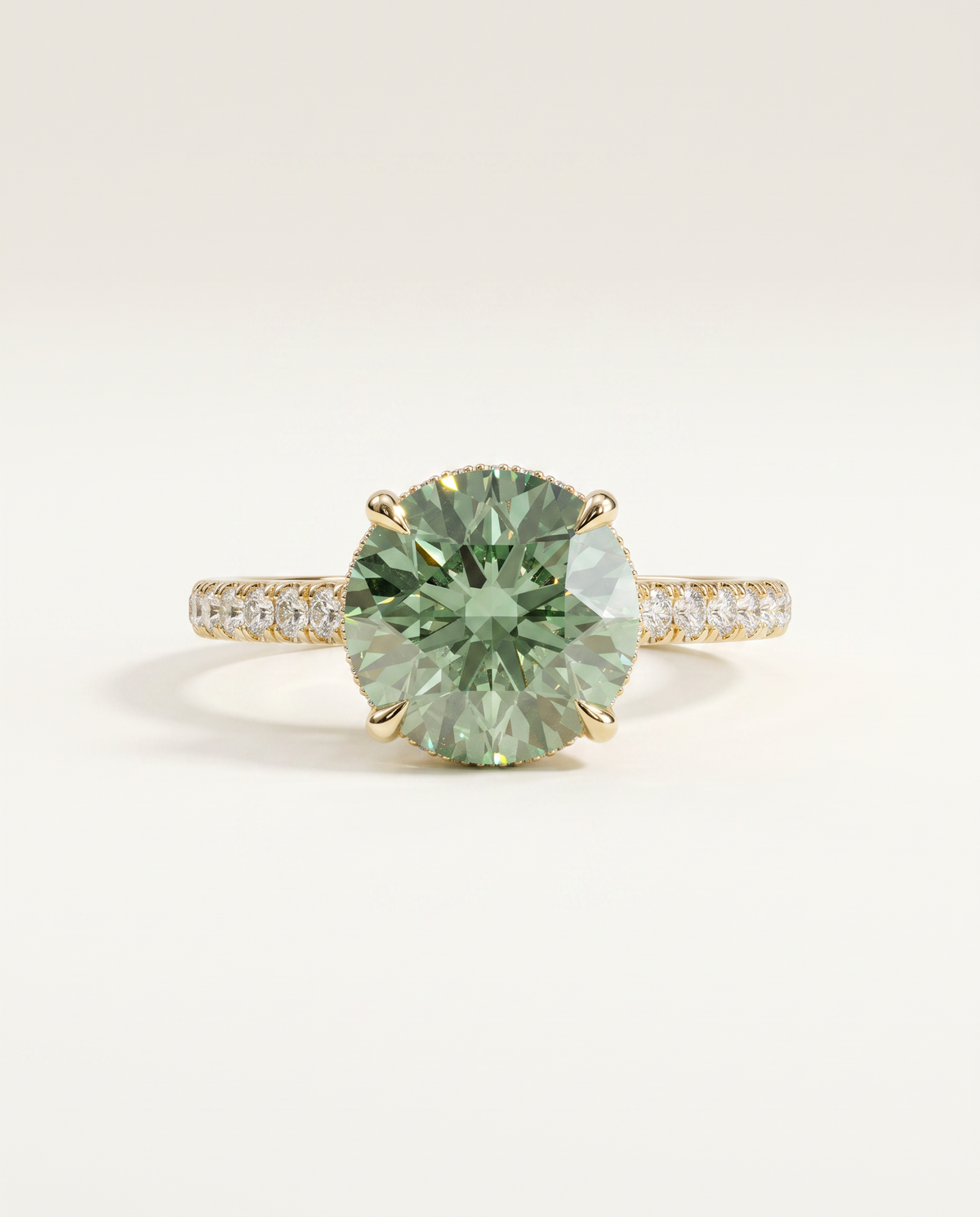 2 to 6 Carat Green Lab Grown Diamond Engagement Ring – Round Cut Hidden Halo | Liora